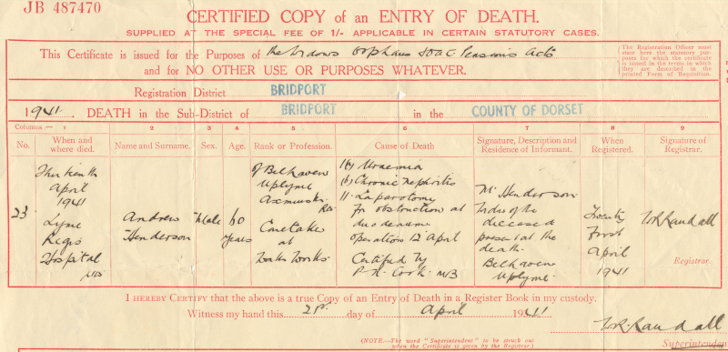 Andrew's Death Register